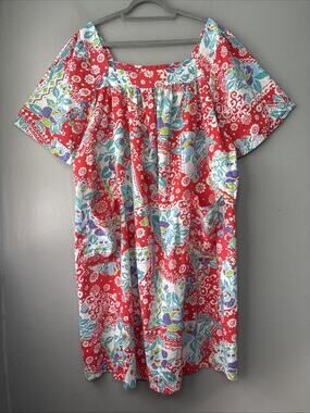Vtg Carole House Dress Size XXL Red Floral Nightgown Cottagecore Grandma MuMu